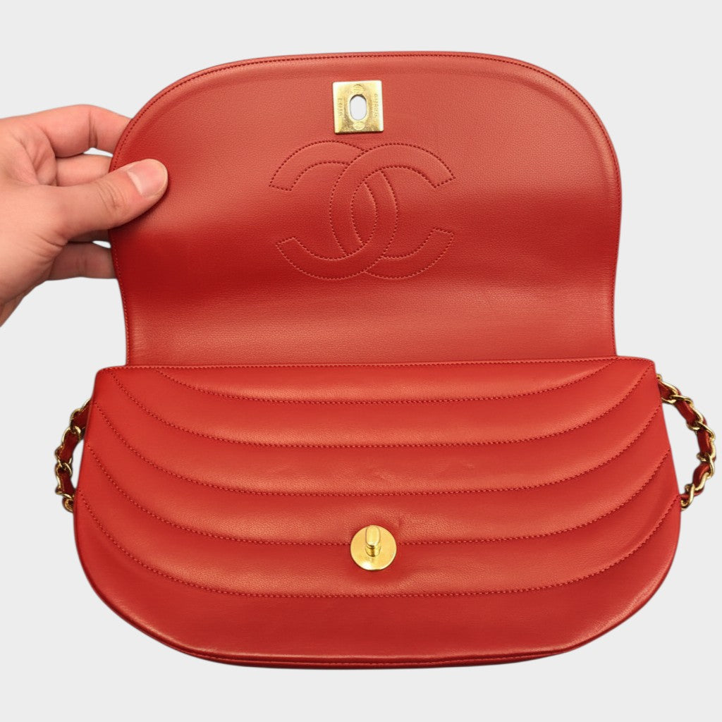 CHANEL Half-Moon Shoulder Bag, Leather, Coco Mark, Turnlock