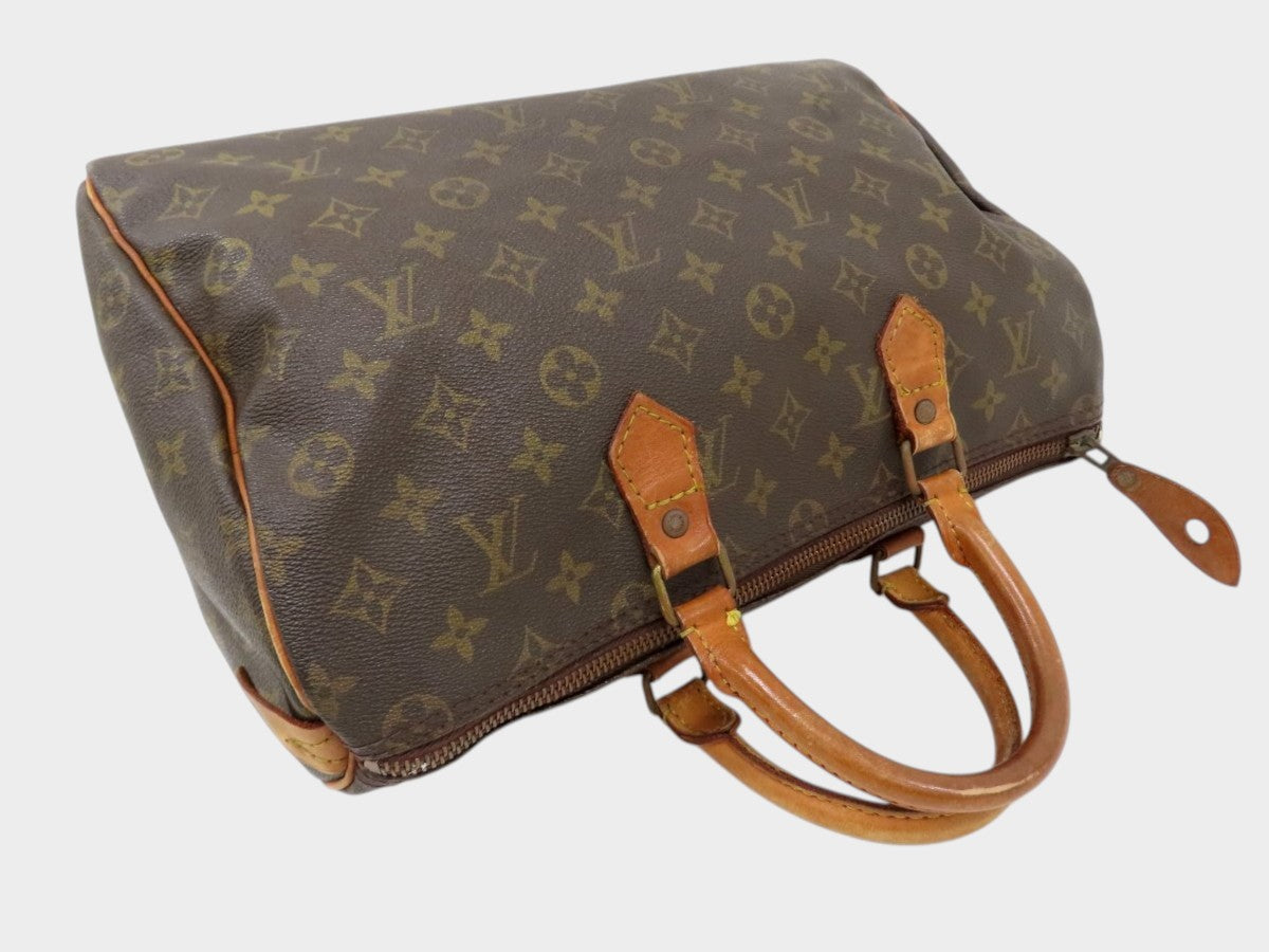 LOUIS VUITTON◆Monogram Speedy◆Toile fabric, calf leather, genuine leather◆Handbag, mini Boston bag◆Brown, gold
