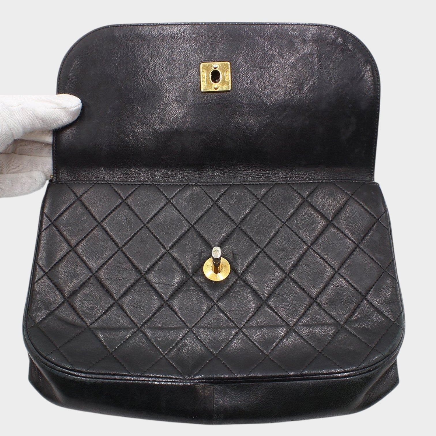 Chanel Matelassé Leather Turnlock Double Flap Chain Shoulder Bag Vintage CHANEL Women's★