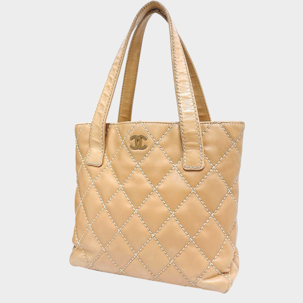 [Chanel] Wild Stitch Tote Bag, Beige, Handbag, Gold Hardware, Authentic, Tasche