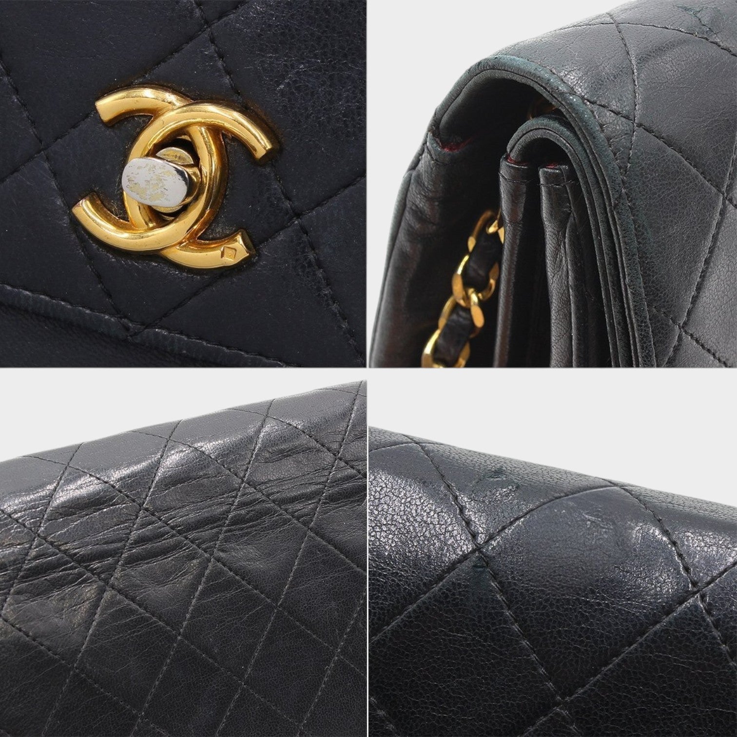 Chanel Matelassé Leather Turnlock Double Flap Chain Shoulder Bag Vintage CHANEL Women's★