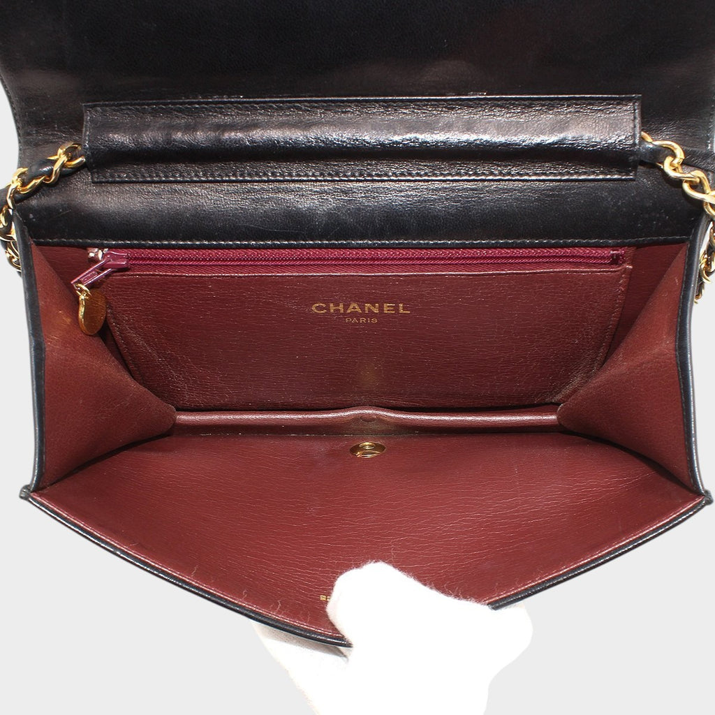 Chanel Matelassé Push-Lock Chain Shoulder Bag, Black with Gold Hardware, Vintage, CHANEL,