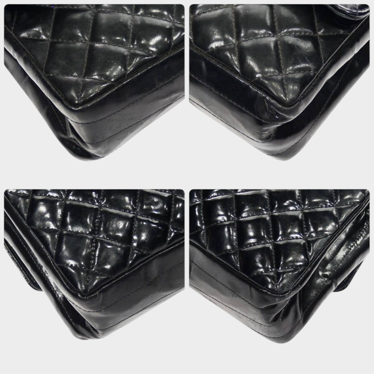 CHANEL Matelassé Chain Handbag, Coco Mark, Silver Hardware, Patent Leather, Enamel, Black, Women'