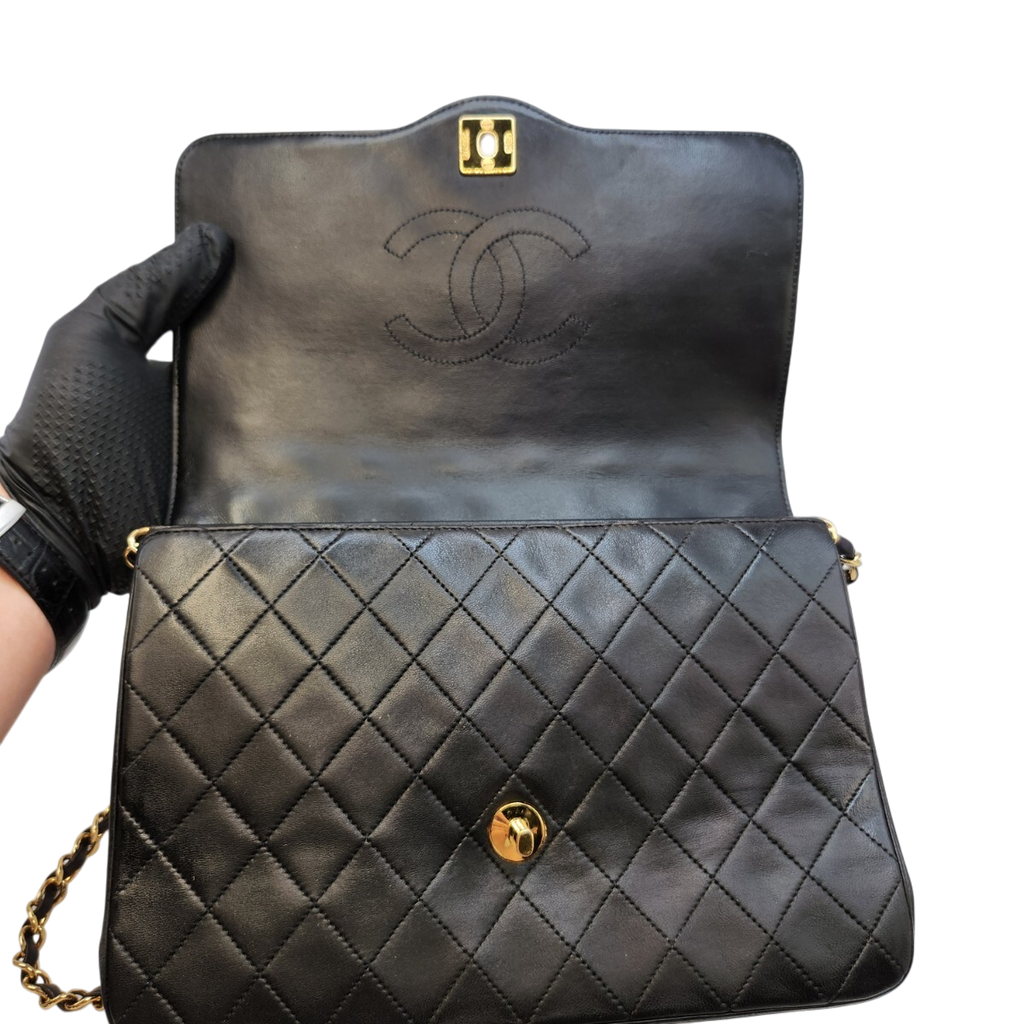 CHANEL Matelassé Lambskin Chain Shoulder Bag, Black with Gold Hardware, Vintage