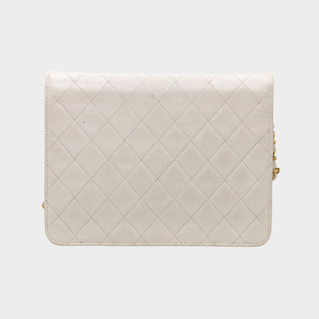 Chanel Leather Matelassé Push-Lock Chain Shoulder Bag White Tasche