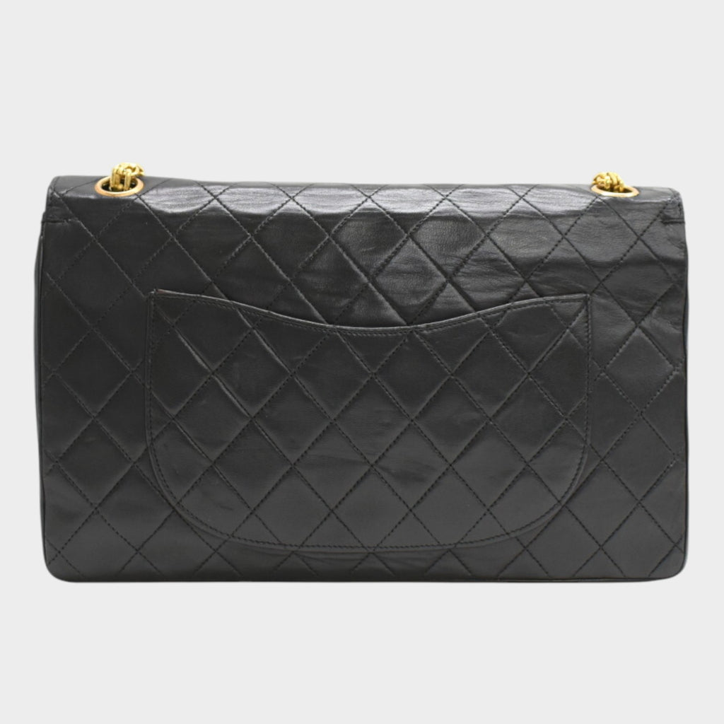 Excellent Condition CHANEL Chain Shoulder Bag Matelassé Coco Mark Lambskin Black Gold Hardware