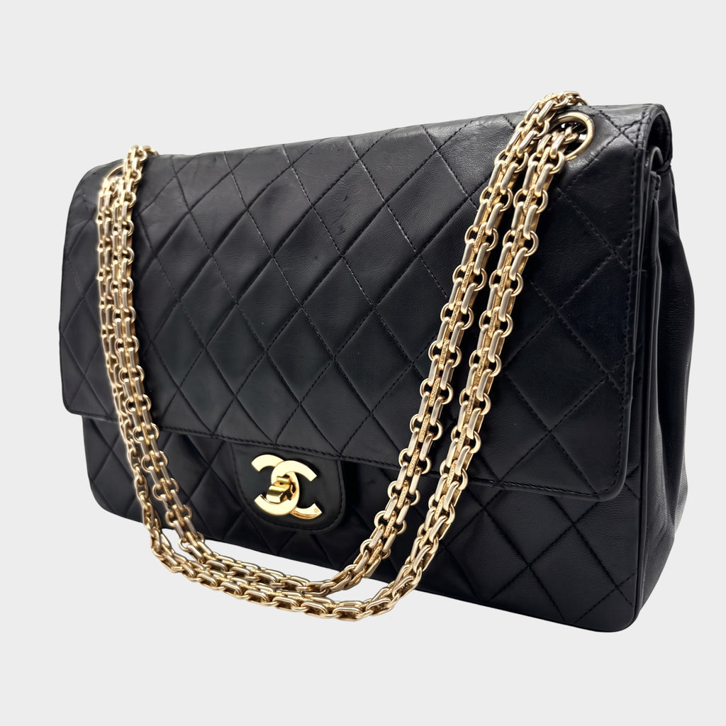 CHANEL Matelassé Double Flap Coco Mark Gold Chain Tasche
