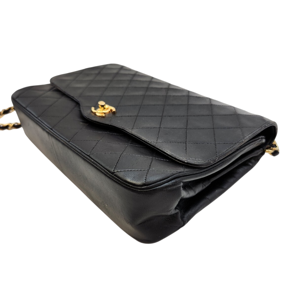 CHANEL Matelassé Lambskin Chain Shoulder Bag, Black with Gold Hardware, Vintage