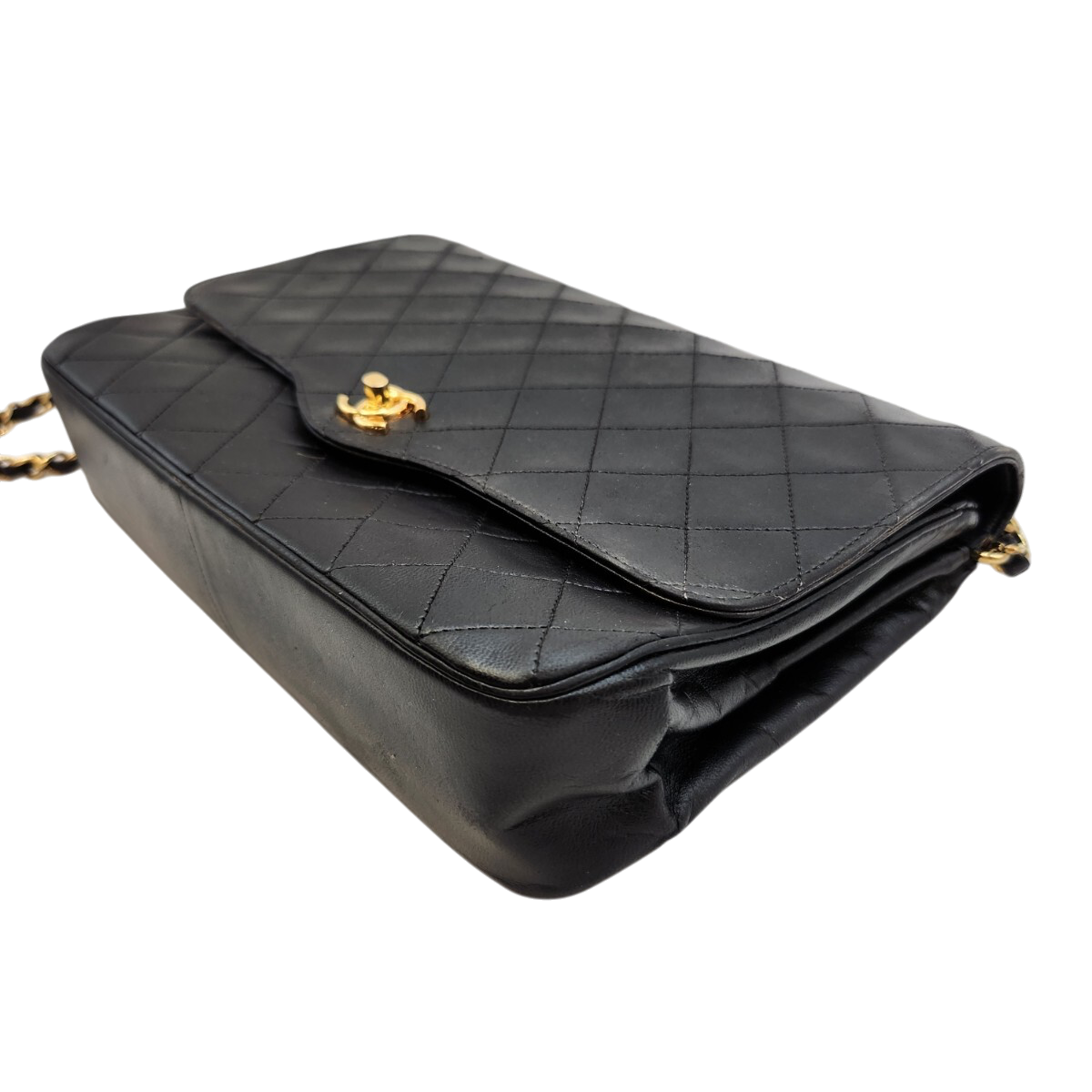 CHANEL Matelassé Lambskin Chain Shoulder Bag, Black with Gold Hardware, Vintage