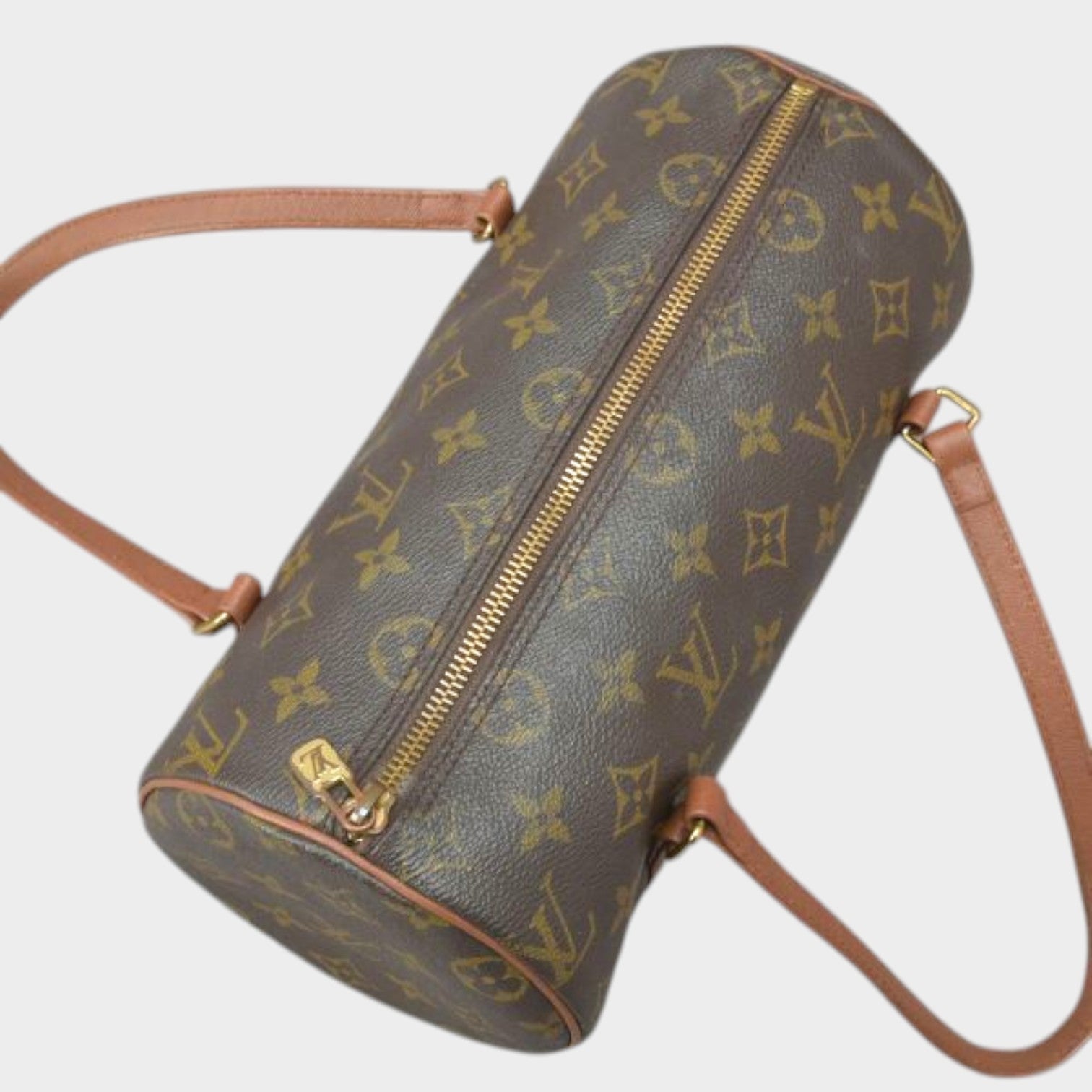 Louis Vuitton Papillon 26 handbag, Monogram leather, brown, M51366, cylindrical shape, Papillon PM, vintage bag /080528-86/