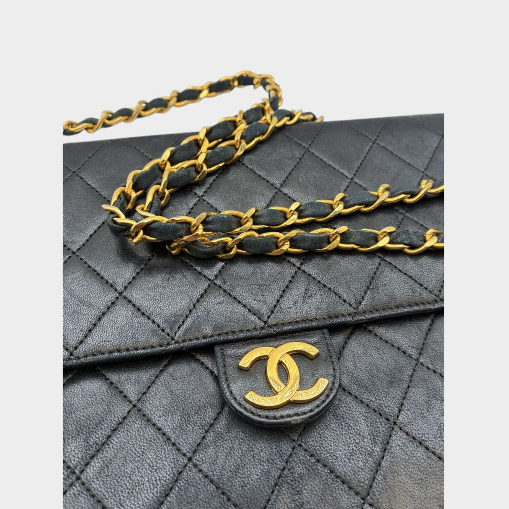 CHANEL Matelassé Push-Lock Chain Shoulder Bag, Black Tasche