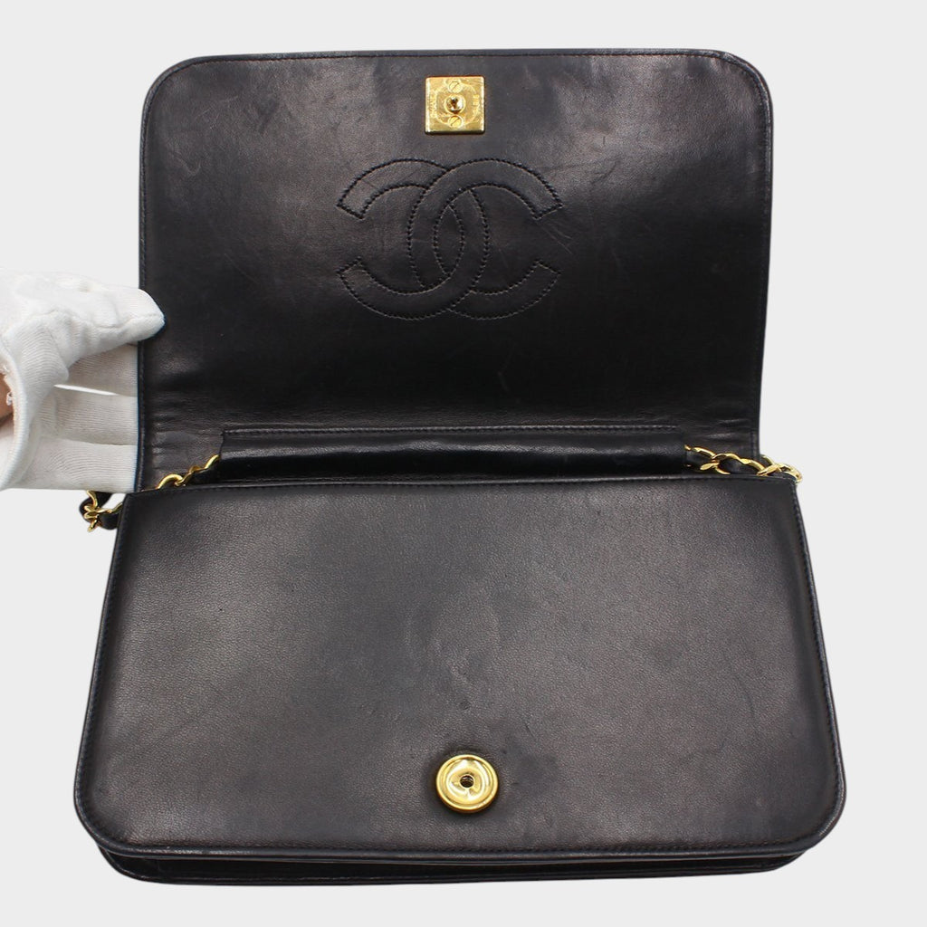 Chanel Matelassé Push-Lock Chain Shoulder Bag, Black with Gold Hardware, Vintage, CHANEL