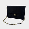 Chanel Matelassé Cotton Chain Shoulder Bag, Single Flap, Gold Hardware, Black