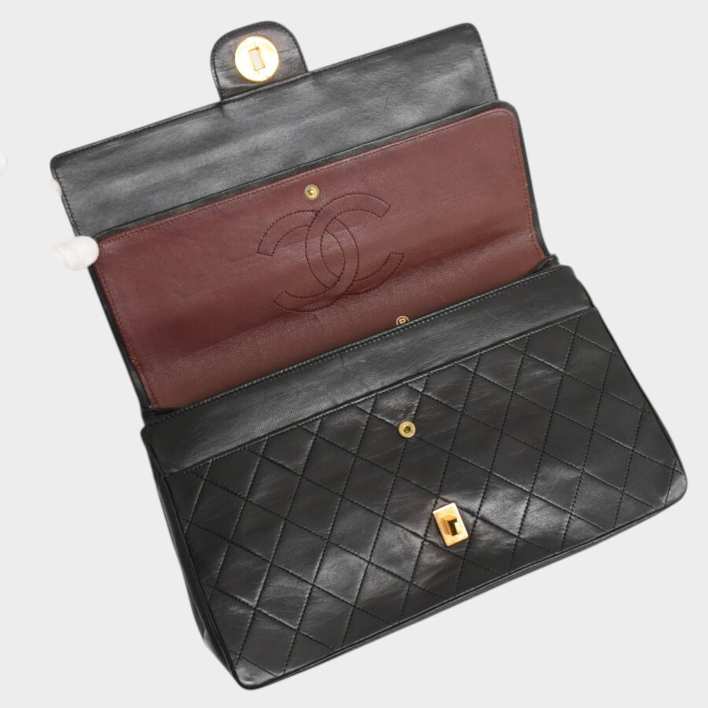 Excellent Condition CHANEL Chain Shoulder Bag Matelassé Coco Mark Lambskin Black Gold Hardware