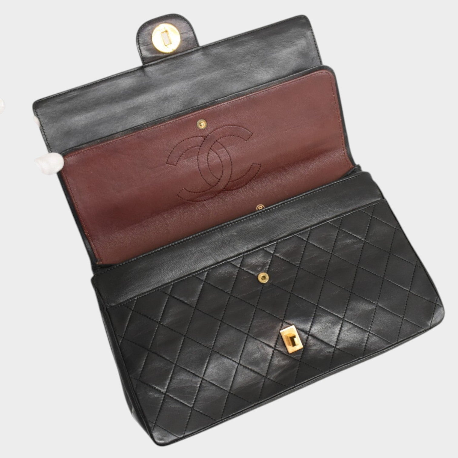 Excellent Condition CHANEL Chain Shoulder Bag Matelassé Coco Mark Lambskin Black Gold Hardware