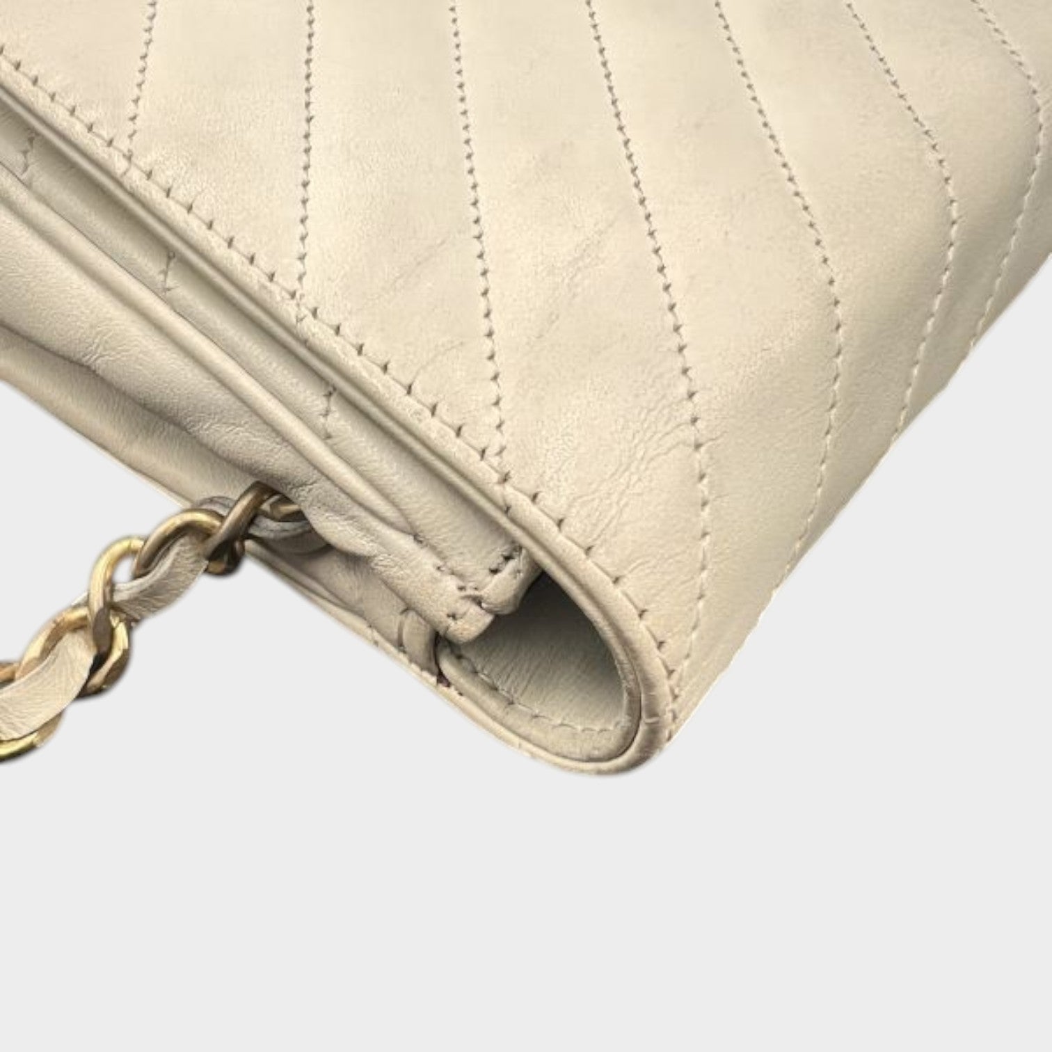 Chanel Bias Stitch Chain Shoulder Bag Coco Mark Push Lock Gold Hardware Lambskin Vintage