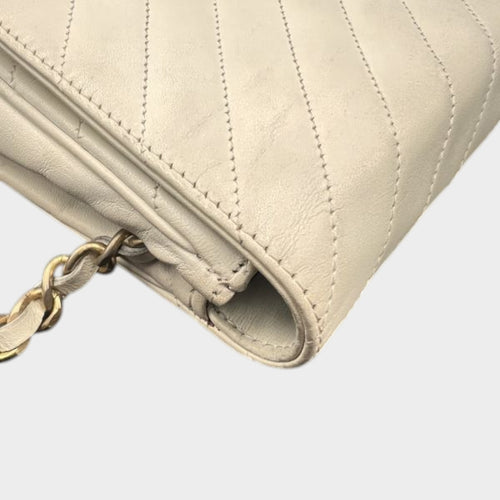 Chanel Bias Stitch Chain Shoulder Bag Coco Mark Push Lock Gold Hardware Lambskin Vintage