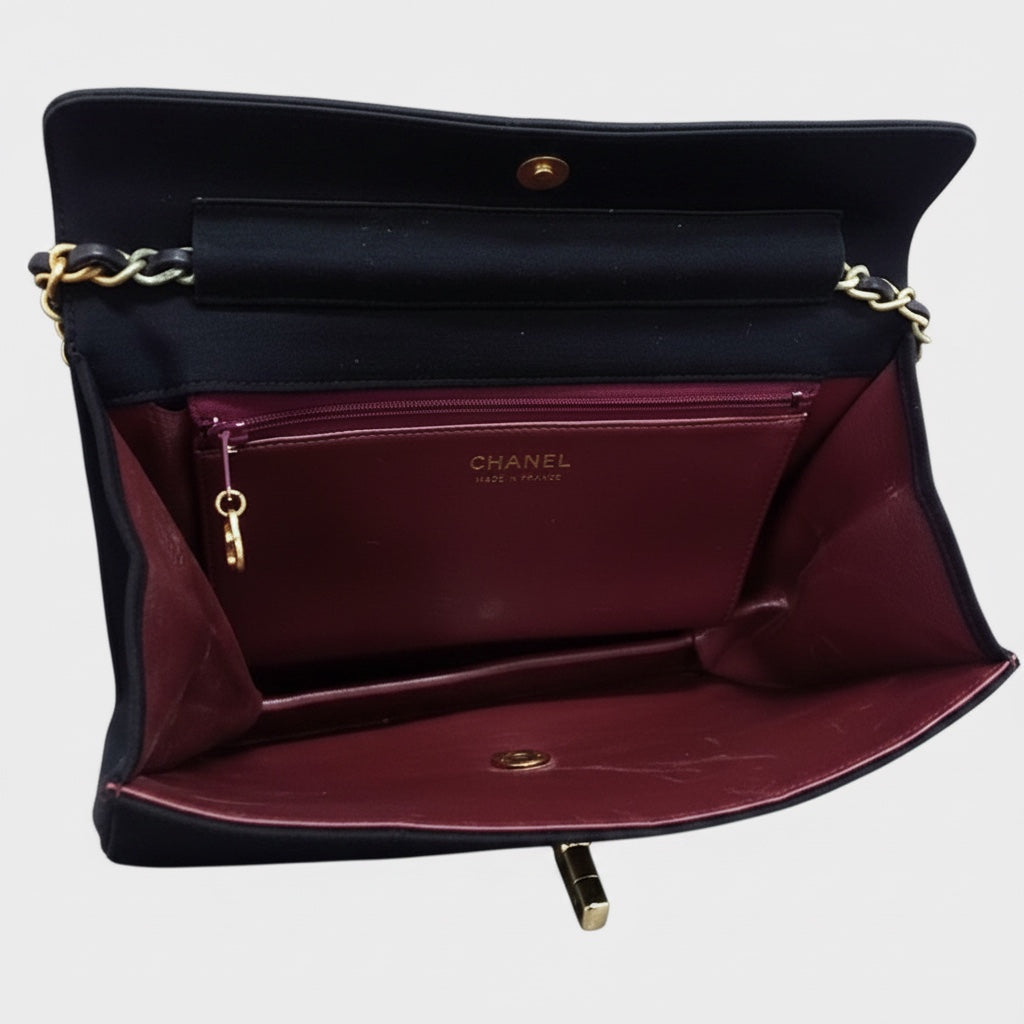CHANEL Coco Mark Matelassé Canvas Shoulder Bag with Gold Hardware, Women's, Black