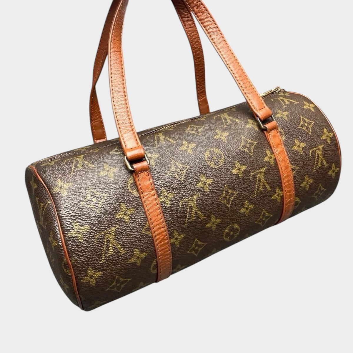 LOUIS VUITTON M40711 Papillon 26 Monogram Handbag, Cylindrical, Brown, Zipper Closure, Discontinued Item, Early Mode