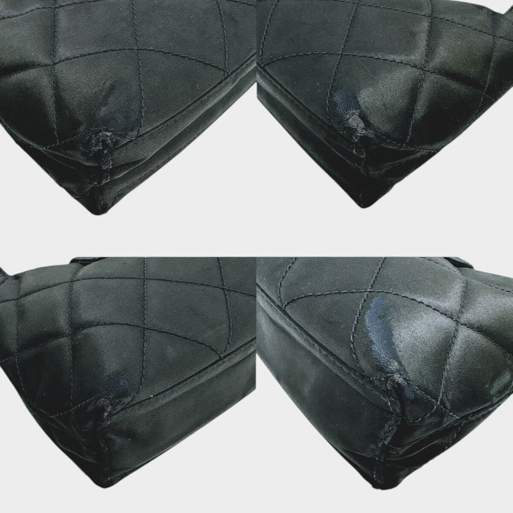 Mini Matelassé Satin Handbag, Black, Turnlock Closure, Mini Size, Compact, Boutique Style, tasche