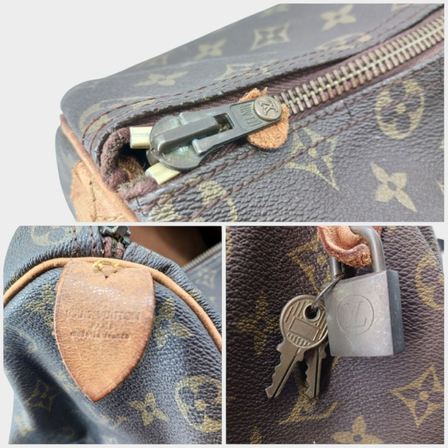 Louis Vuitton Monogram Speedy Handbag Boston Bag with Padlock