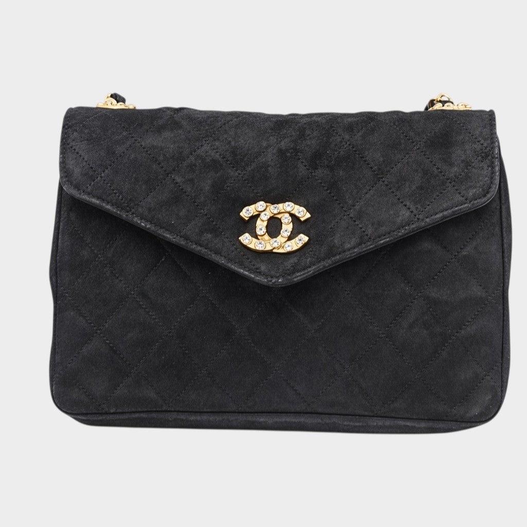 Chanel Matelassé Suede x Rhinestone Shoulder Bag, Black, Tasche