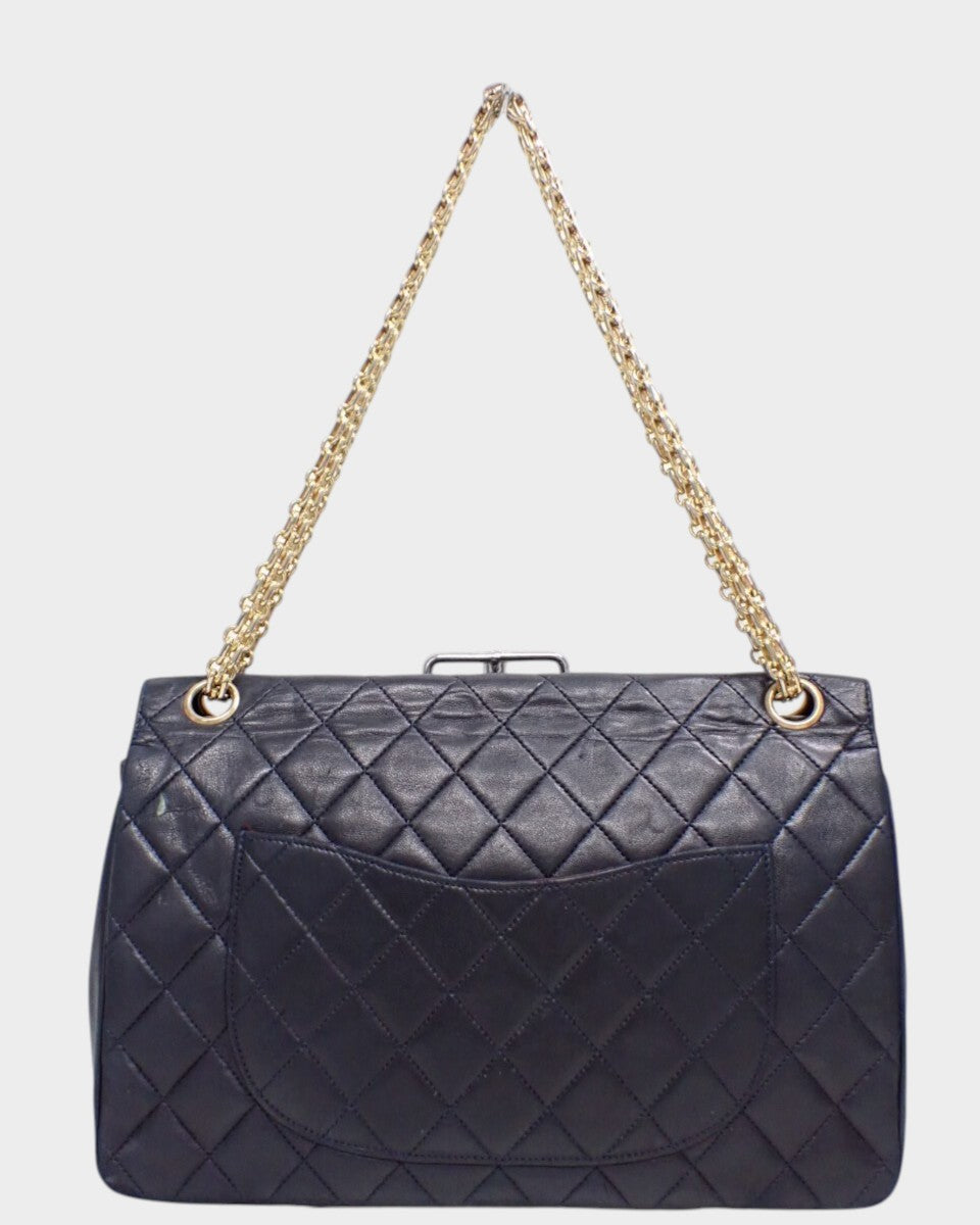 CHANEL Matelassé Double Flap Coco Mark Black Gold Lambskin Vintage No Serial Number Used