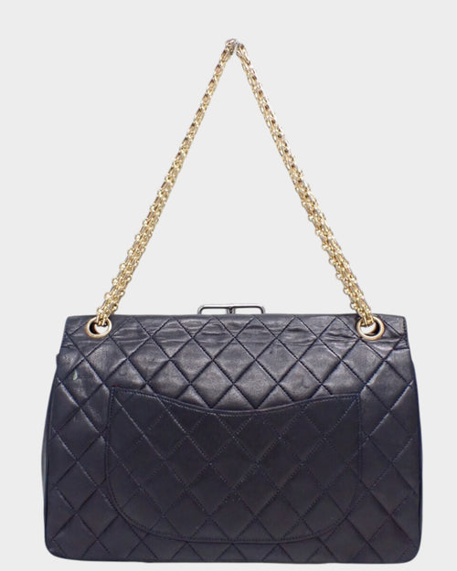CHANEL Matelassé Double Flap Coco Mark Black Gold Lambskin Vintage No Serial Number Used