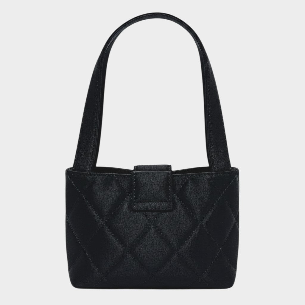 Mini Matelassé Satin Handbag, Black, Turnlock Closure, Mini Size, Compact, Boutique Style, tasche