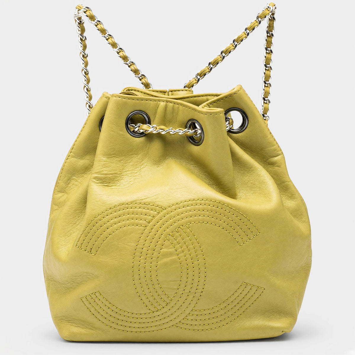 Chanel Coco Mark Leather Silver Hardware Backpack Women's Tasche