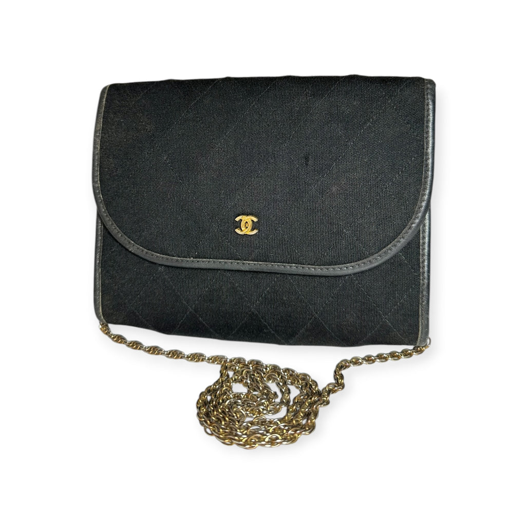 Chanel Coco Mark Cotton Jersey Mini Matelassé Push-Lock Chain Shoulder Bag, Excellent Condition, Black