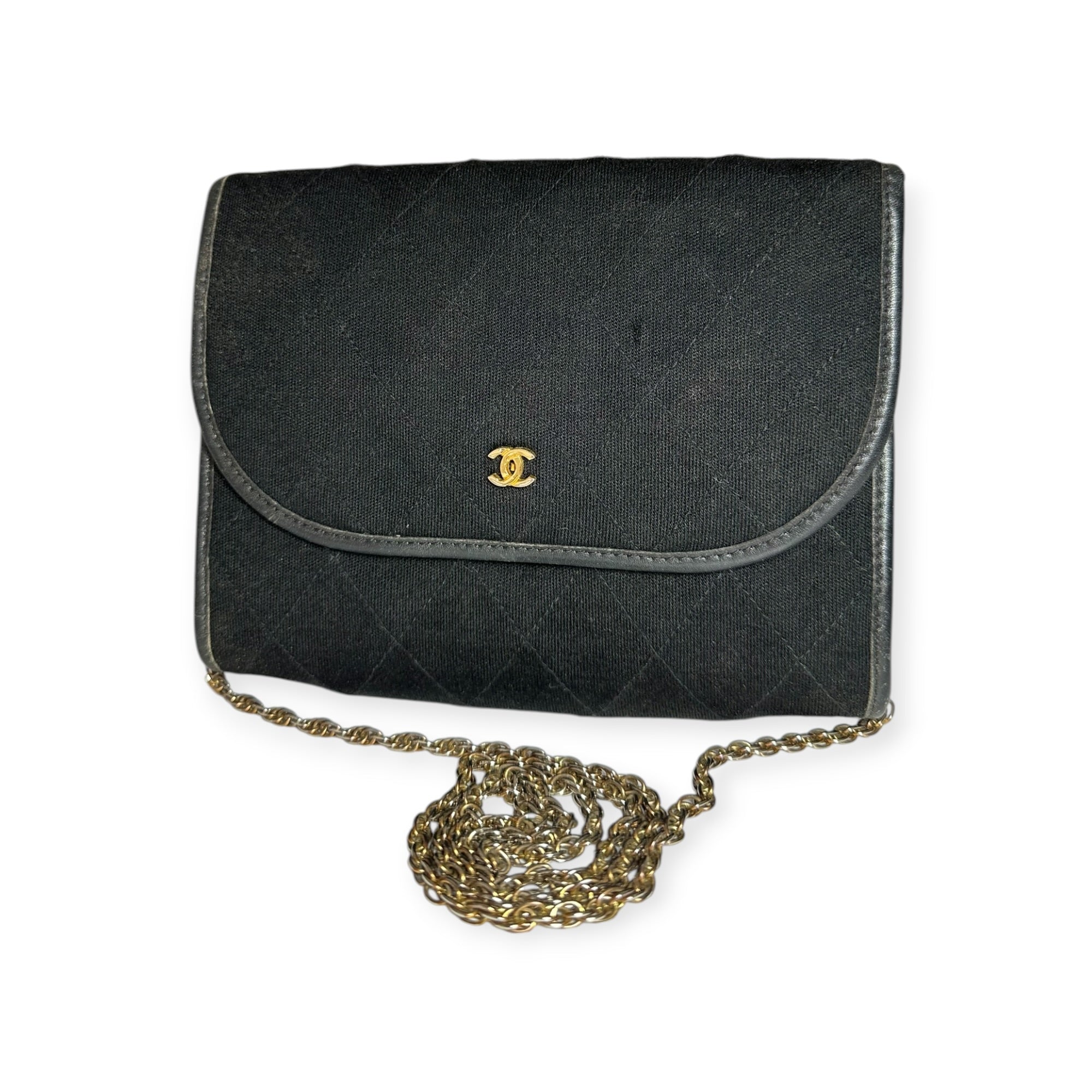 Chanel Coco Mark Cotton Jersey Mini Matelassé Push-Lock Chain Shoulder Bag, Excellent Condition, Black