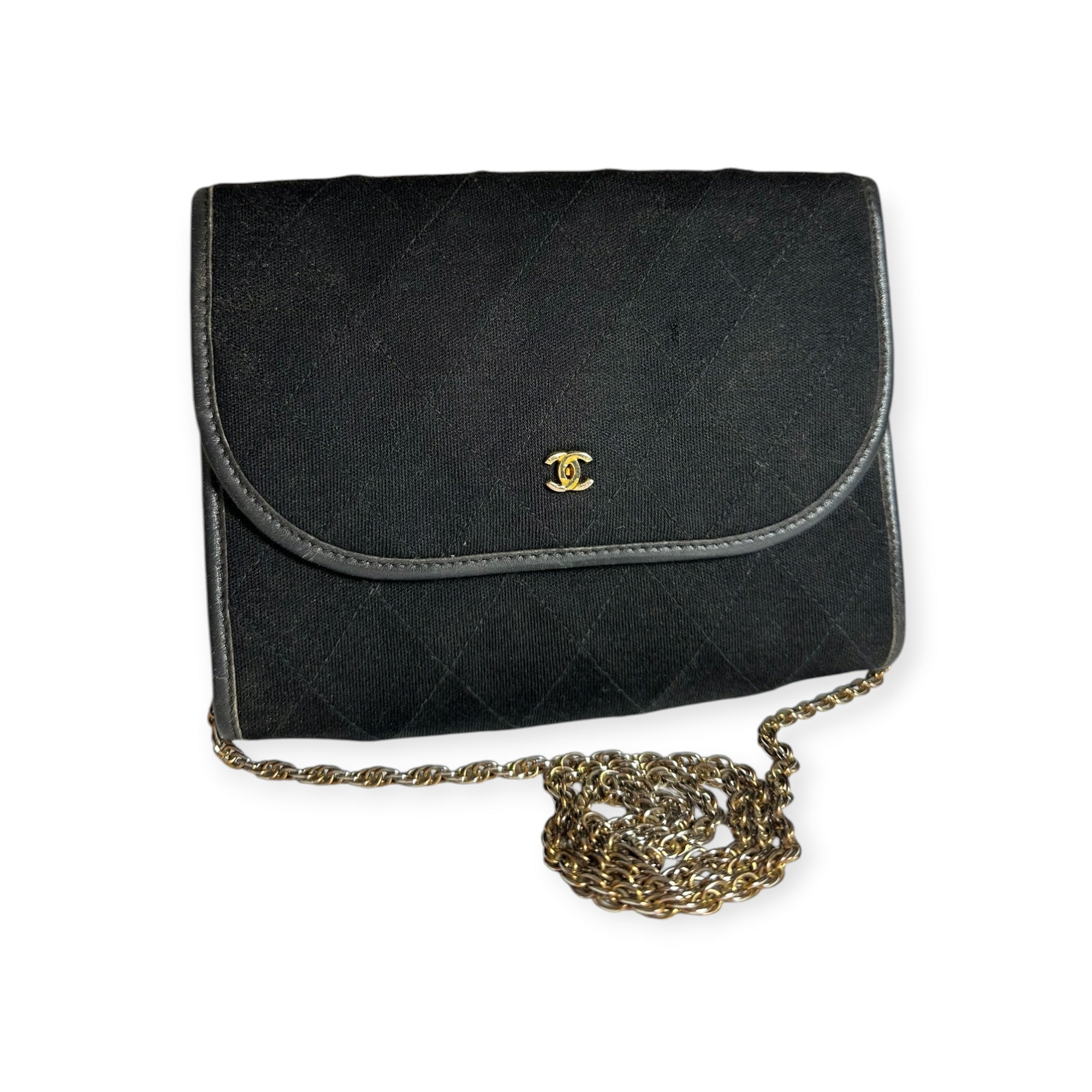 Chanel Coco Mark Cotton Jersey Mini Matelassé Push-Lock Chain Shoulder Bag, Excellent Condition, Black