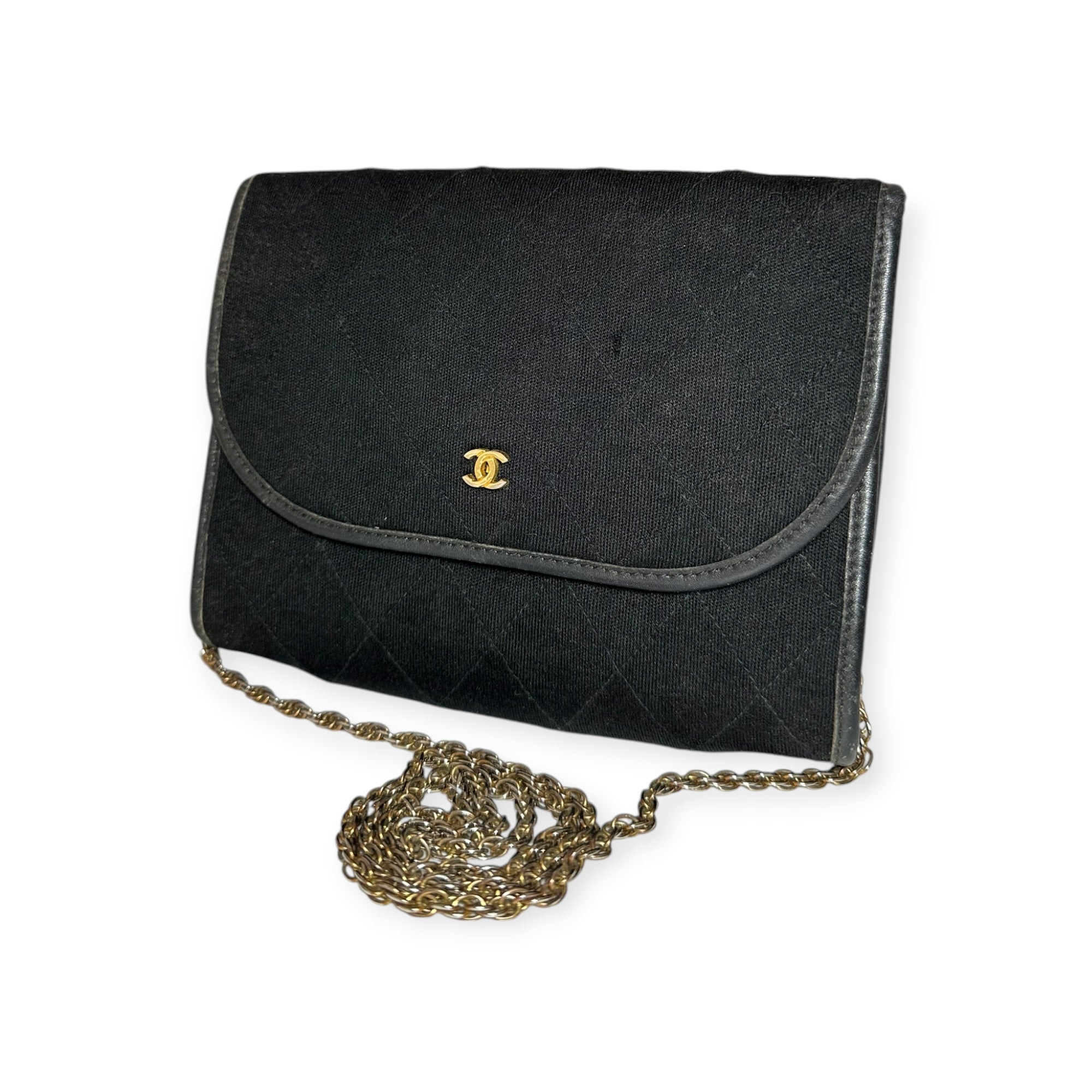 Chanel Coco Mark Cotton Jersey Mini Matelassé Push-Lock Chain Shoulder Bag, Excellent Condition, Black
