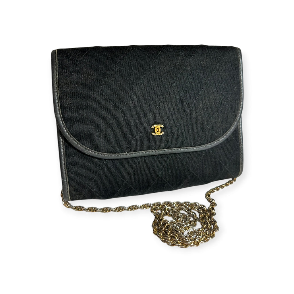 Chanel Coco Mark Cotton Jersey Mini Matelassé Push-Lock Chain Shoulder Bag, Excellent Condition, Black