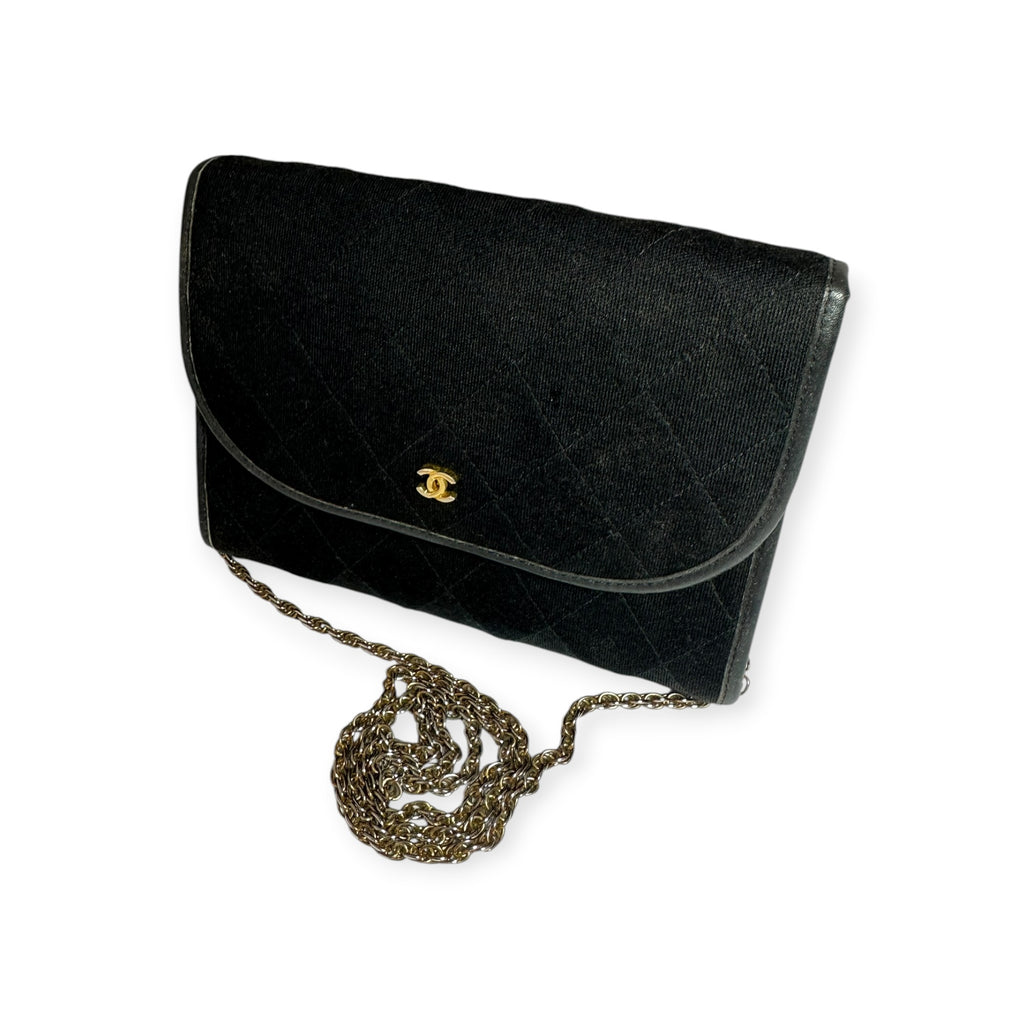 Chanel Coco Mark Cotton Jersey Mini Matelassé Push-Lock Chain Shoulder Bag, Excellent Condition, Black