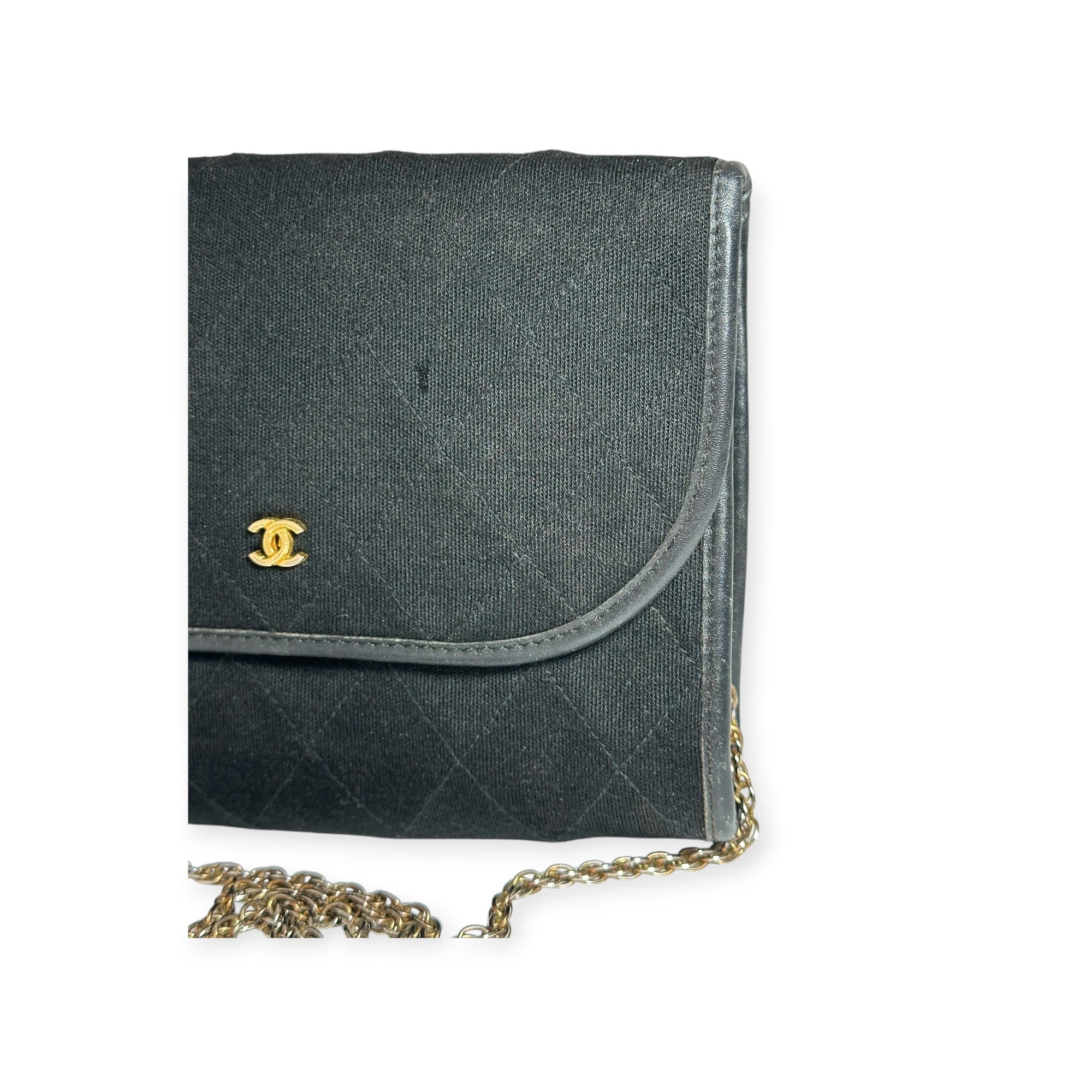 Chanel Coco Mark Cotton Jersey Mini Matelassé Push-Lock Chain Shoulder Bag, Excellent Condition, Black