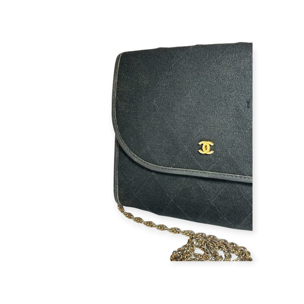 Chanel Coco Mark Cotton Jersey Mini Matelassé Push-Lock Chain Shoulder Bag, Excellent Condition, Black