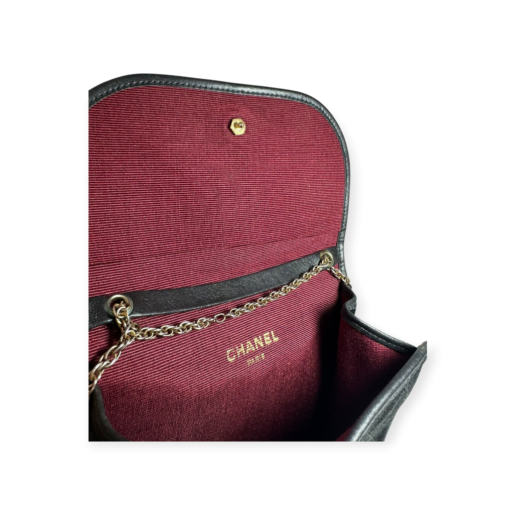 Chanel Coco Mark Cotton Jersey Mini Matelassé Push-Lock Chain Shoulder Bag, Excellent Condition, Black
