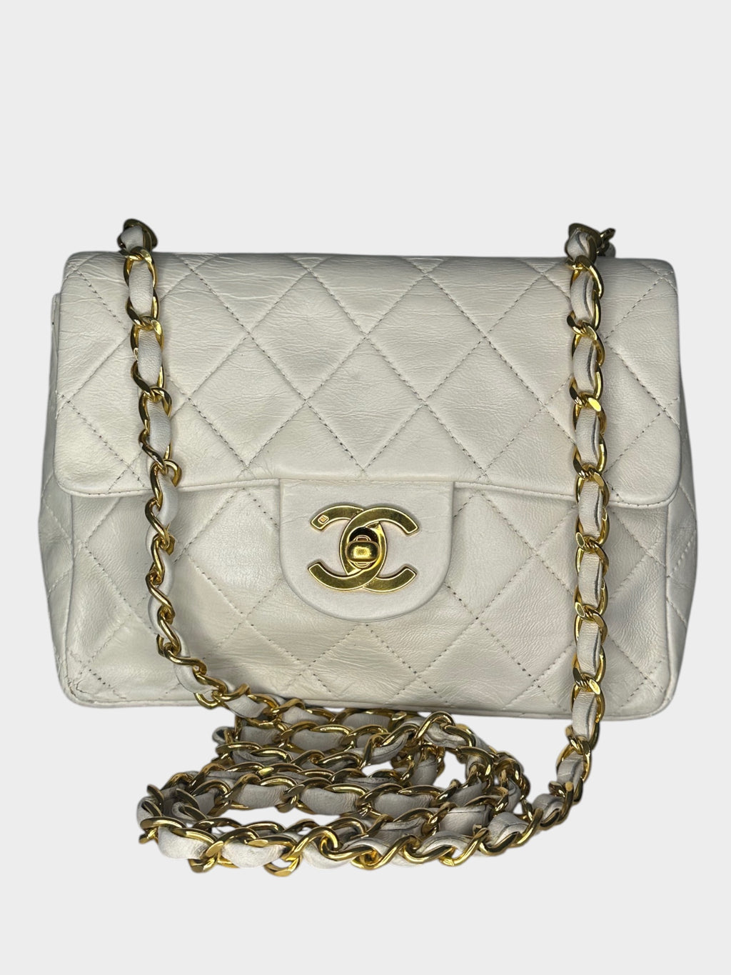 CHANEL Coco Mark Matelassé Leather Crossbody Shoulder Bag with Gold Hardware, Women's, White