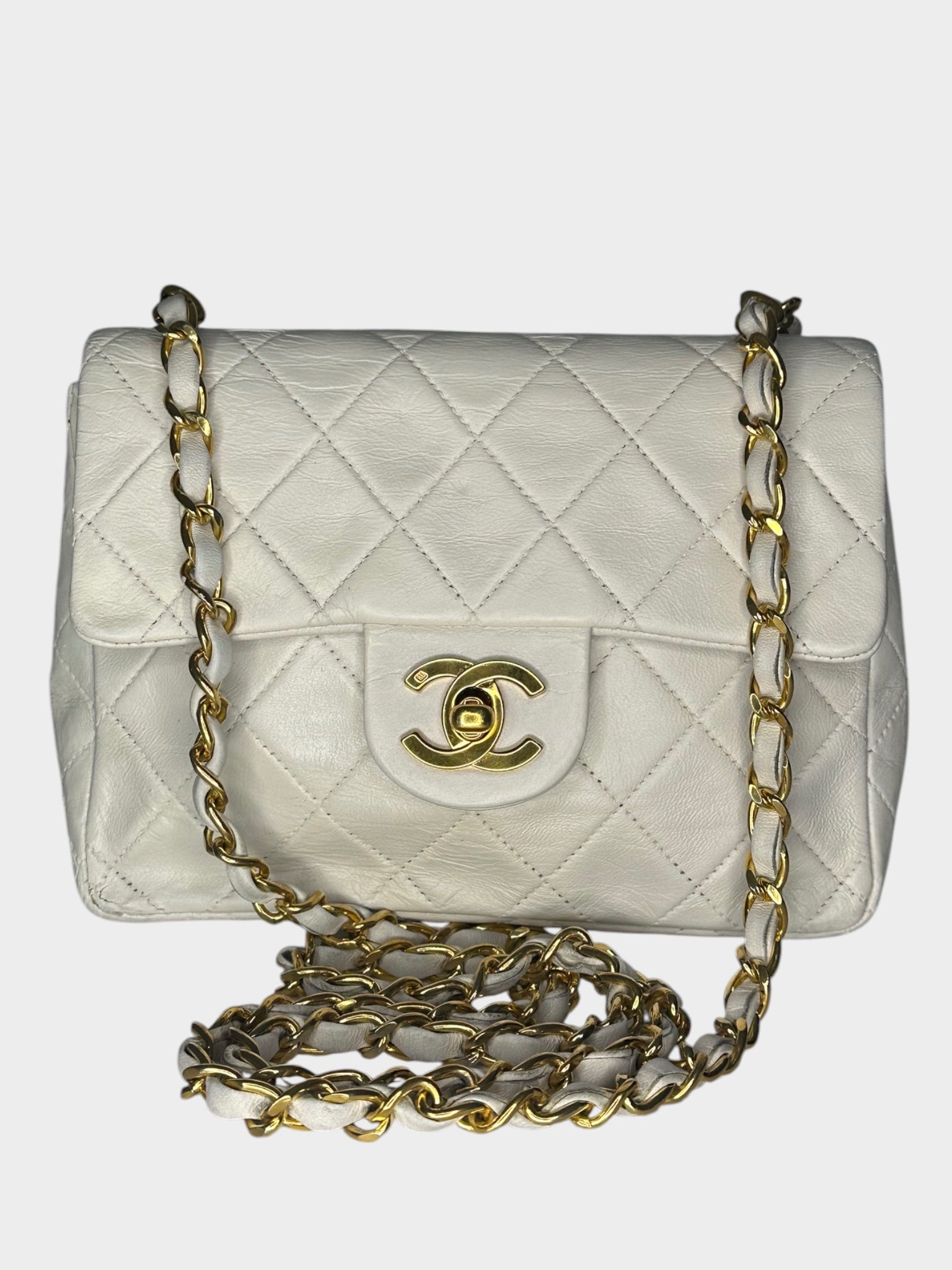 CHANEL Coco Mark Matelassé Leather Crossbody Shoulder Bag with Gold Hardware, Women's, White