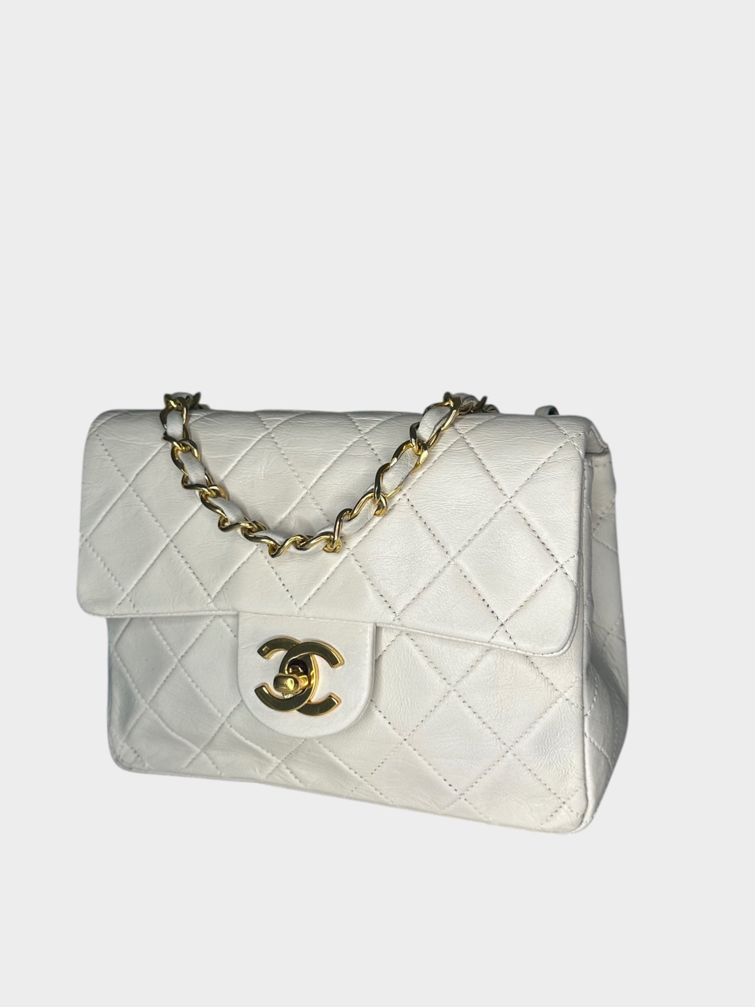 CHANEL Coco Mark Matelassé Leather Crossbody Shoulder Bag with Gold Hardware, Women's, White