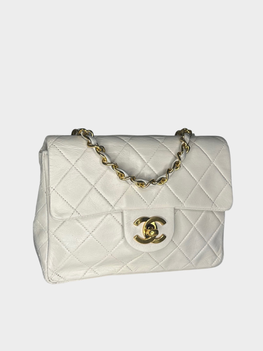 CHANEL Coco Mark Matelassé Leather Crossbody Shoulder Bag with Gold Hardware, Women's, White