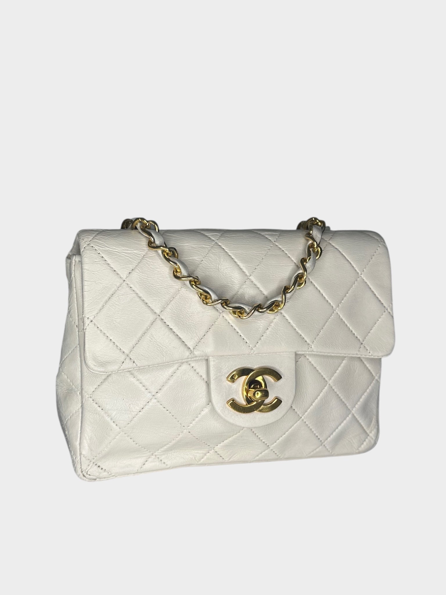 CHANEL Coco Mark Matelassé Leather Crossbody Shoulder Bag with Gold Hardware, Women's, White
