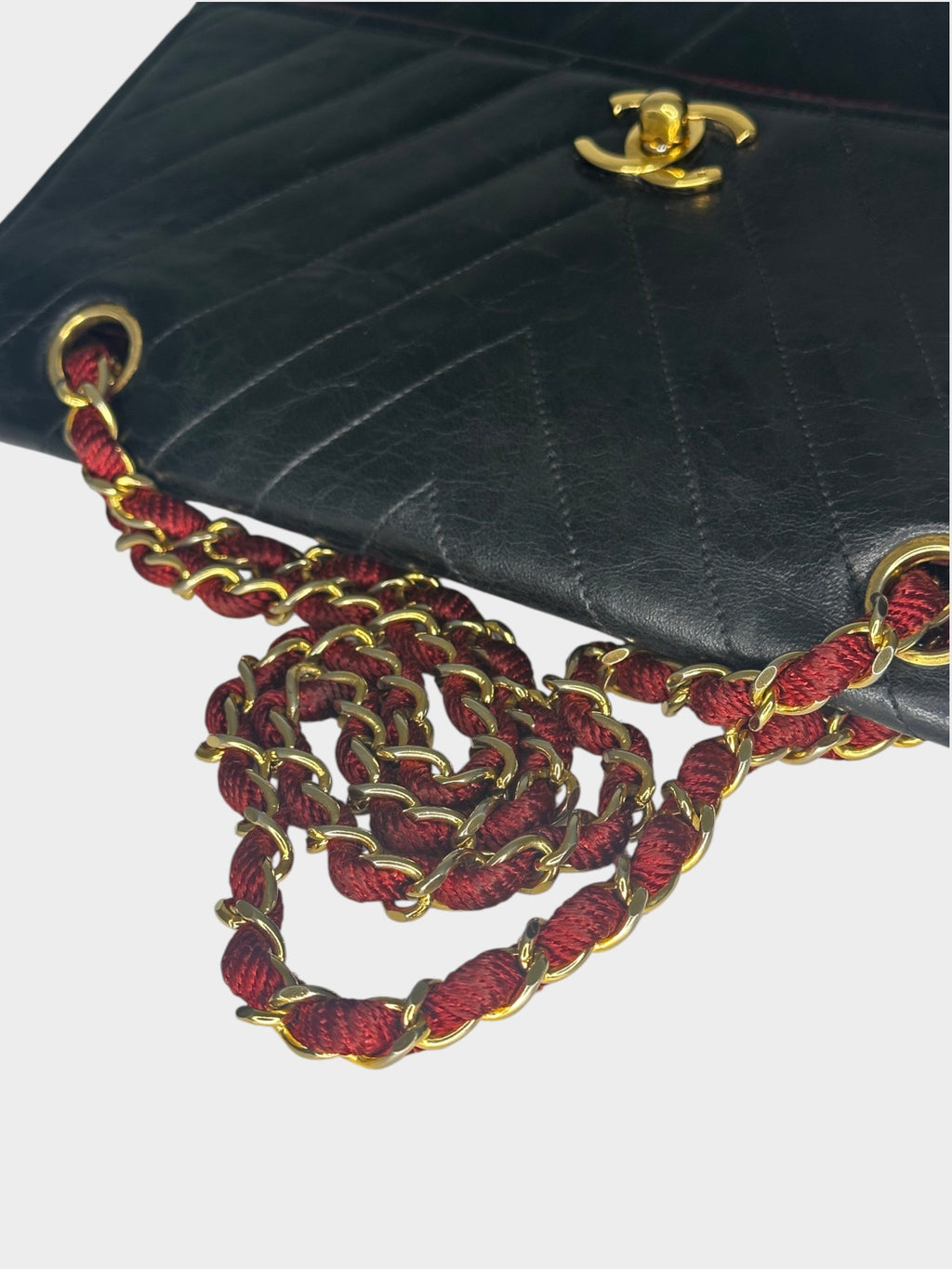 Excellent Condition CHANEL Coco Mark V-Stitch Lambskin Leather Chain Shoulder Bag, Bicolor Black, Women's a1