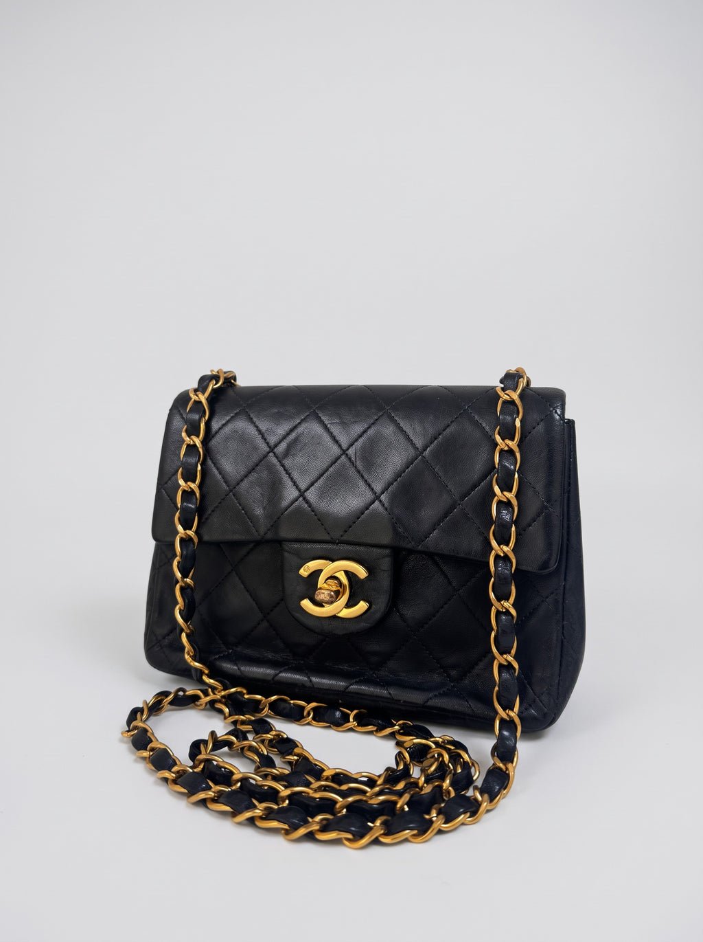 Chanel Chain Shoulder Bag Mini Matelasse Coco Mark Lambskin Leather Black with Gold Hardware