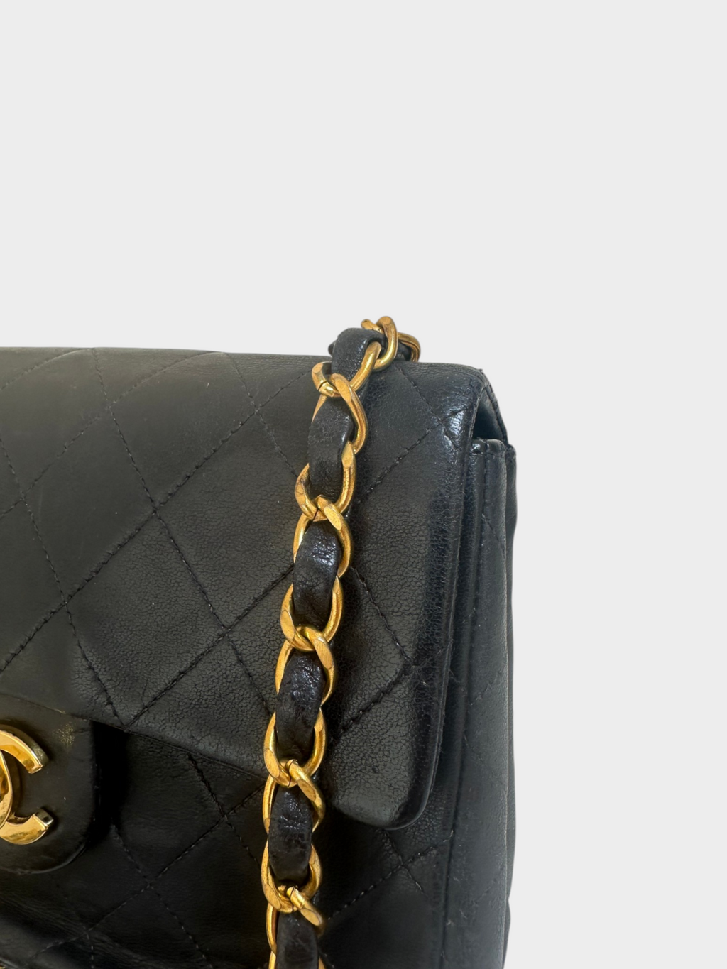 Chanel Chain Shoulder Bag Mini Matelasse Coco Mark Lambskin Leather Black with Gold Hardware