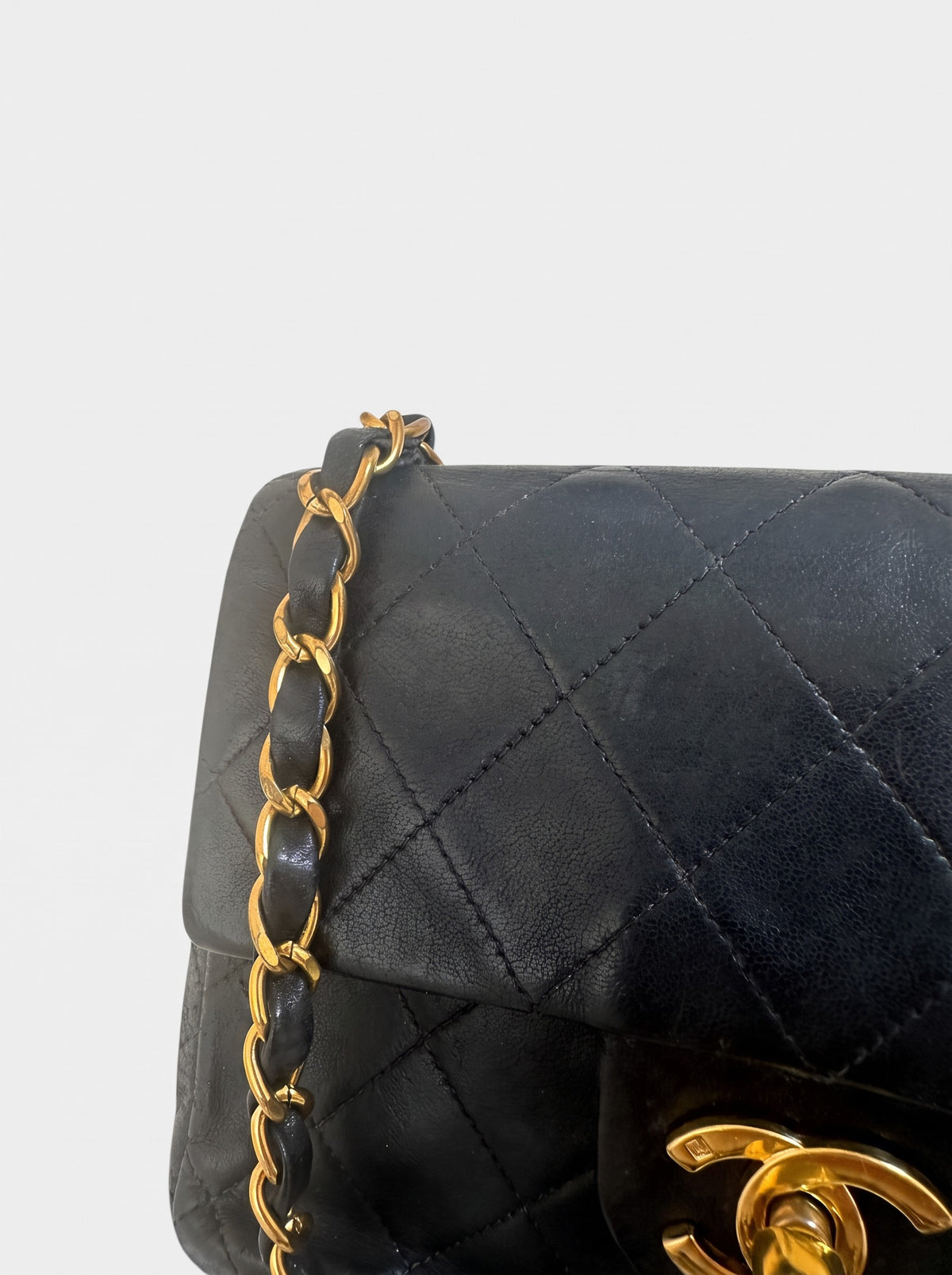 Chanel Chain Shoulder Bag Mini Matelasse Coco Mark Lambskin Leather Black with Gold Hardware