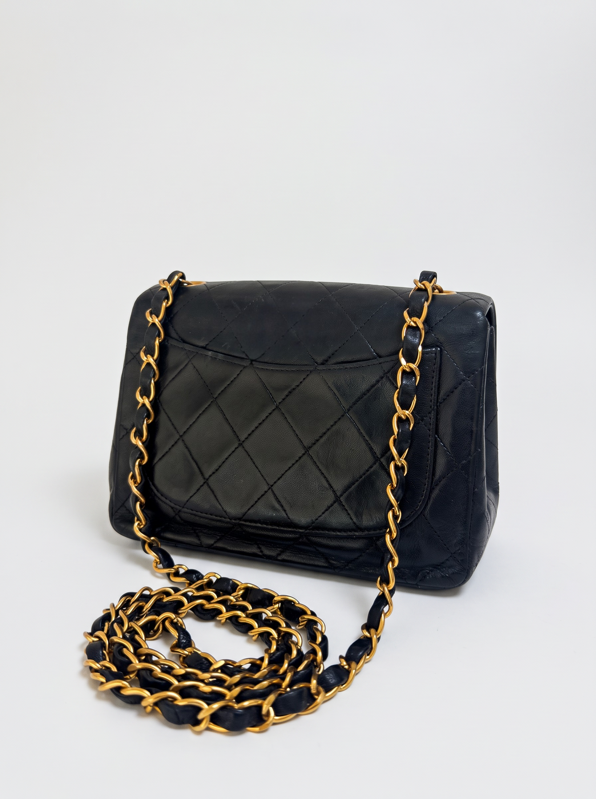Chanel Chain Shoulder Bag Mini Matelasse Coco Mark Lambskin Leather Black with Gold Hardware