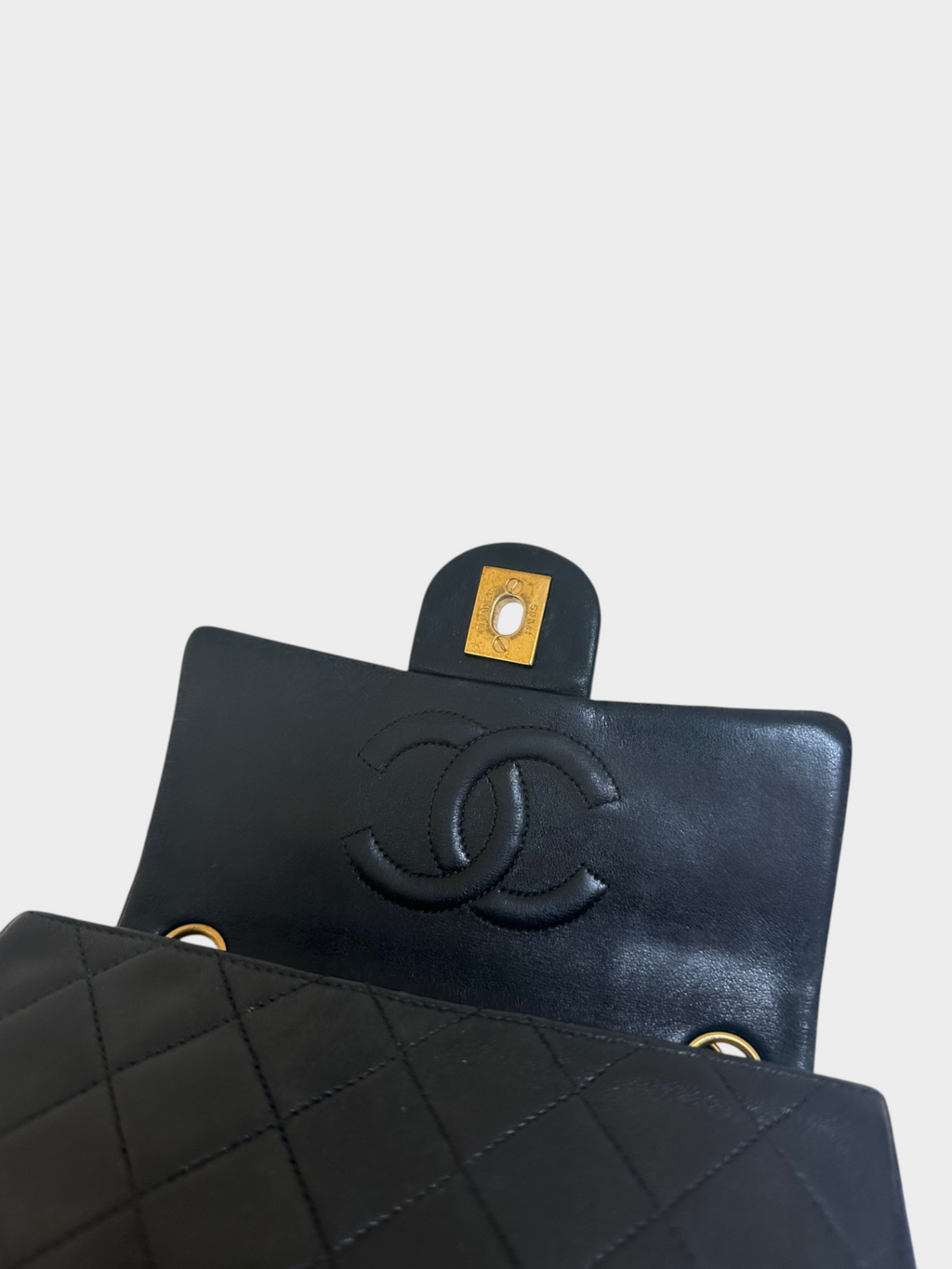 Chanel Chain Shoulder Bag Mini Matelasse Coco Mark Lambskin Leather Black with Gold Hardware